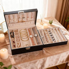 BEWISHOME Jewelry Box Organizer, 2-Layer Necklace Organizer Box, Modern Style Necklace And Bracelet Storage Case, Necklace Ca