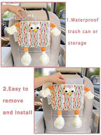 Car Trash Bag Hanging Cute 2 in 1 Can with Tissue Holder Box Seat Back over the Seat Organizer Plush Cartoon Animal Storage Garbage,Pink