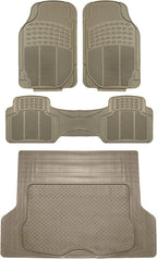FH Group Climaproof™ Trimmable Non-Slip Vinyl Floor Mats Full Set - Universal Fit for Cars Trucks and SUVs (Beige) F11306 + F16400