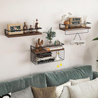 Bathroom Floating Shelves Wall Mounted - 3+1 Tier Rustic Wooden Bathroom Wall Shelves Over Toilet with Wire Storage Basket&To
