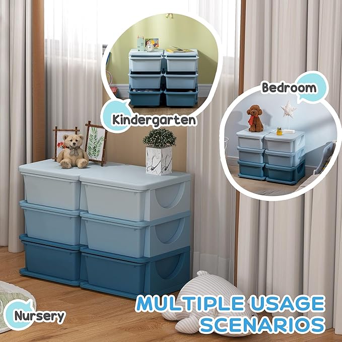 Qaba 3 Tier Kids Storage Unit, Toy Organizers and Storage with 6 Drawer Chest for Kids Bedroom Nursery Kindergarten Living Ro