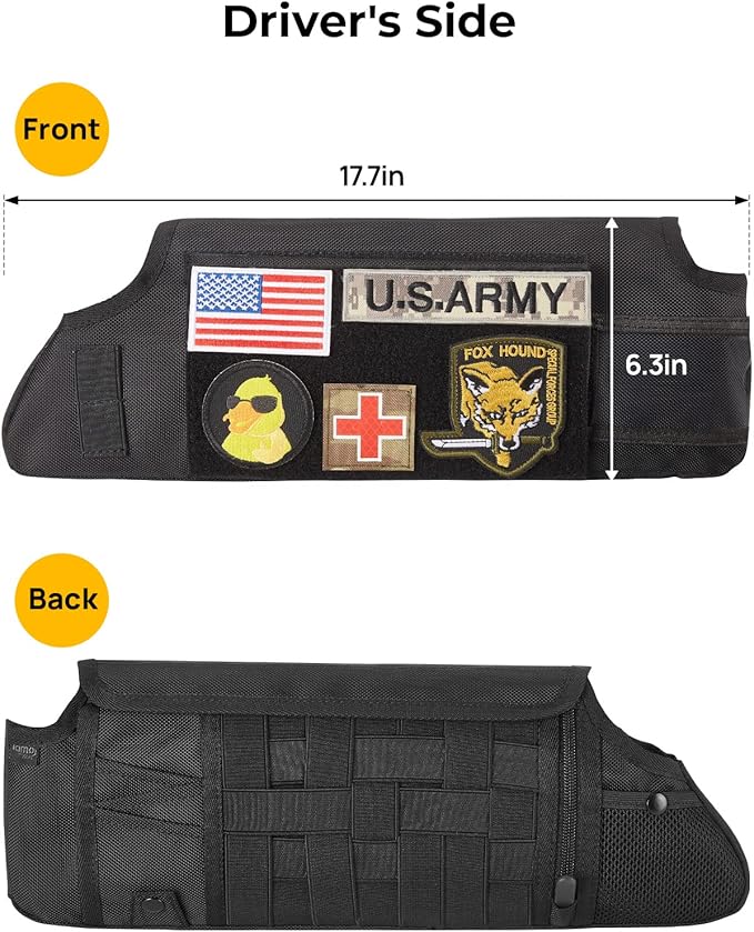 Upgraded Sun Visor Organizer Compatible with Wrangler JK 2007-2009, Multi-Pocket Net Zipper Visor Storage Cover, Molle Webbing Holder Pouch