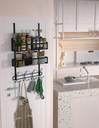 Over The Door Hooks Organizer Storage - Over The Door Hanger for Coat Rack, Storage with 12 Hook & 2 Mesh Baskets, for Bathro