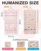 BAGSMART Hanging Jewelry Organizer Storage Roll with Hanger Metal Hooks Double-Sided Jewelry Holder for Earrings, Necklaces, 
