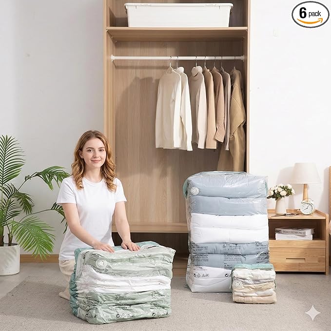 Vacuum Storage Bags for Clothing - NeatNest 6 Pack Large Cube/Box-Shaped Compression Bags for Comforters, Blankets, Bedding &
