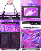 Reusable Grocery Bag On Wheels (Medium, Glitter Purple), Shopping Trolley, Rolling Tote with 8 Pockets and Zipper Cover, Foldable, Heavy Duty Handles, Carries Up to 66 LBS