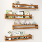 Fun Memories Nursery Book Shelves Set of 4, 24 Inch Solid Wood Wall Book Shelves, Kids Room Floating Shelves Organizer & Toy 
