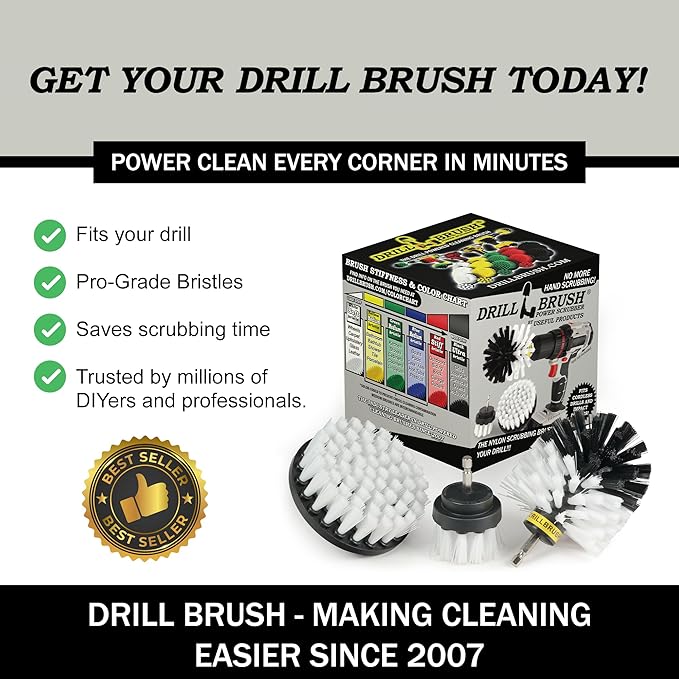 Drillbrush Car Detailing Kit | Drill Brush Set – Soft Bristle Power Scrubber Attachments for Cleaning Car Interior, Upholster