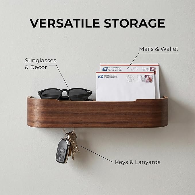 Wall Mount Key Holder with 5 Hidden Hooks Modern Key Hanger Rack Wood Entryway Hook Mail Organizer Tray Shelf Home Decor for 