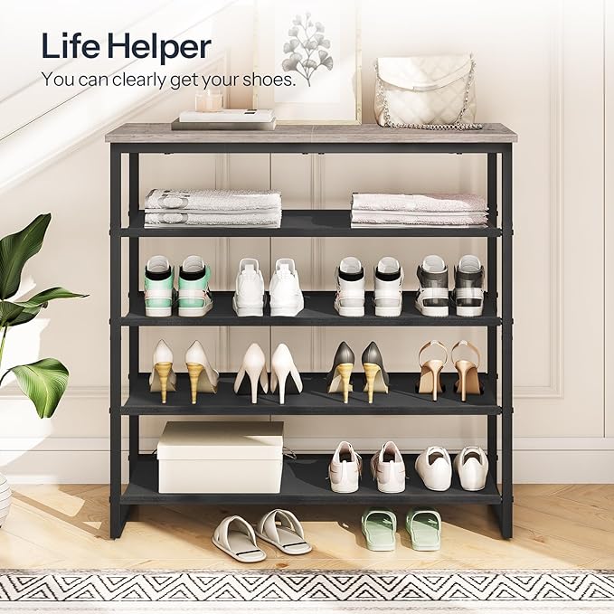HOOBRO Shoe Rack, 5 Tier Shoe Storage Organizer with 4 Oxford Fabric Shelves and Top Panel, Holds 16-20 Pairs of Shoes, for E