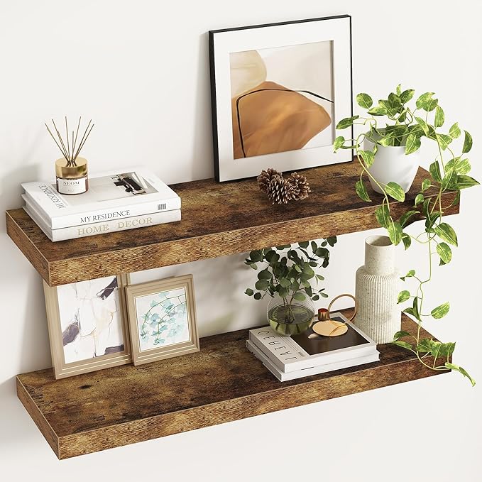Fun Memories 32Inch Floating Shelves, 9.3Inch Deep Rustic Wall Shelves - Extra Deeper & Thicker Wall Mounted Storage Shelf fo