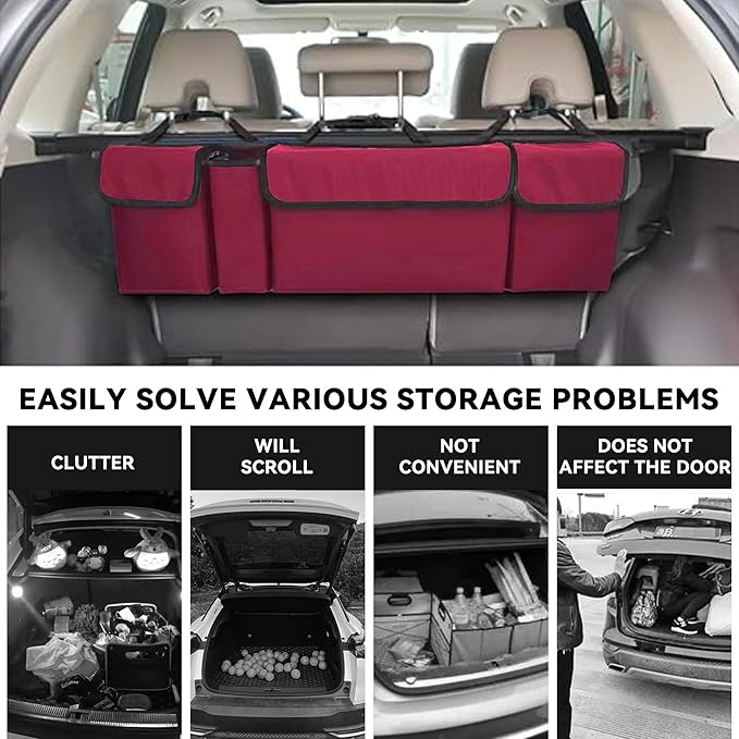 Car Trunk Organizer, Backseat Hanging Large Storage with Adjustable Straps,Waterproof PVC Collapsible Cargo Bag, Car Interior