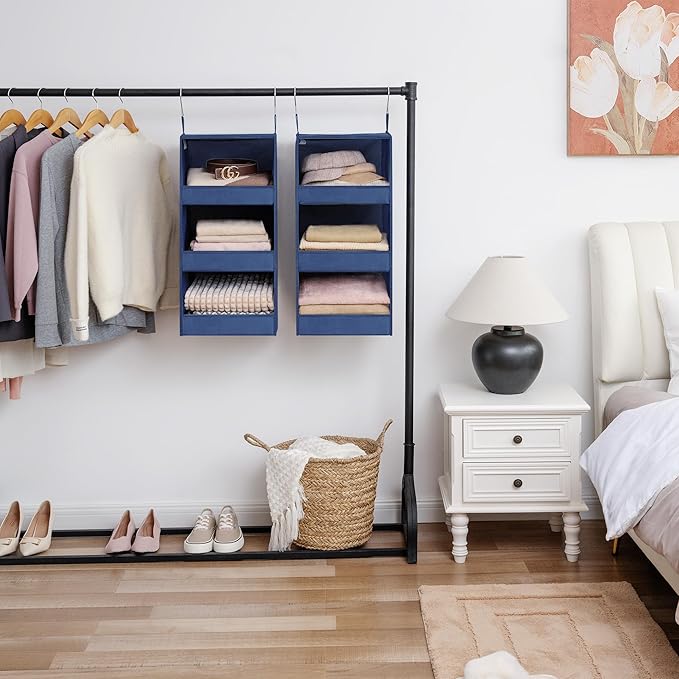 GRANNY SAYS 3-Shelf Closet Organizers and Storage, Foldable Hanging Closet Organizer, Closet Hanging Shelves with 2 Metal Hoo