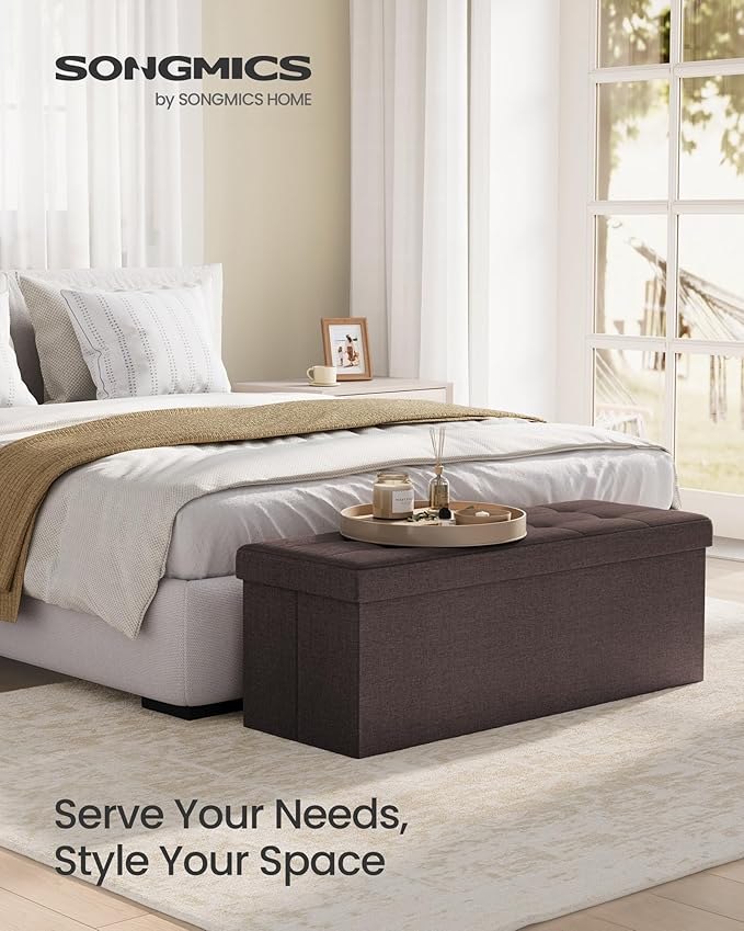 SONGMICS MAZIE Collection - 43 Inches Folding Storage Ottoman Bench, Ottoman Foot Rest, End of Bed Bench, Storage Chest, Load