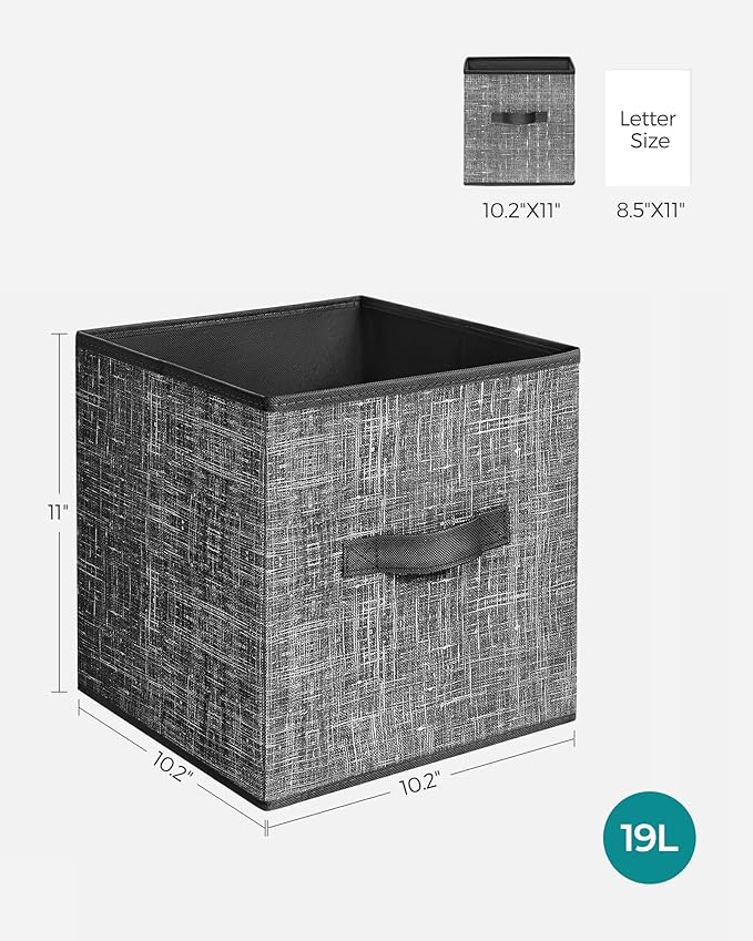 SONGMICS Storage Cubes, 11-Inch Non-Woven Fabric Bins with Double Handles, Set of 6, Closet Organizers for Shelves, Foldable,