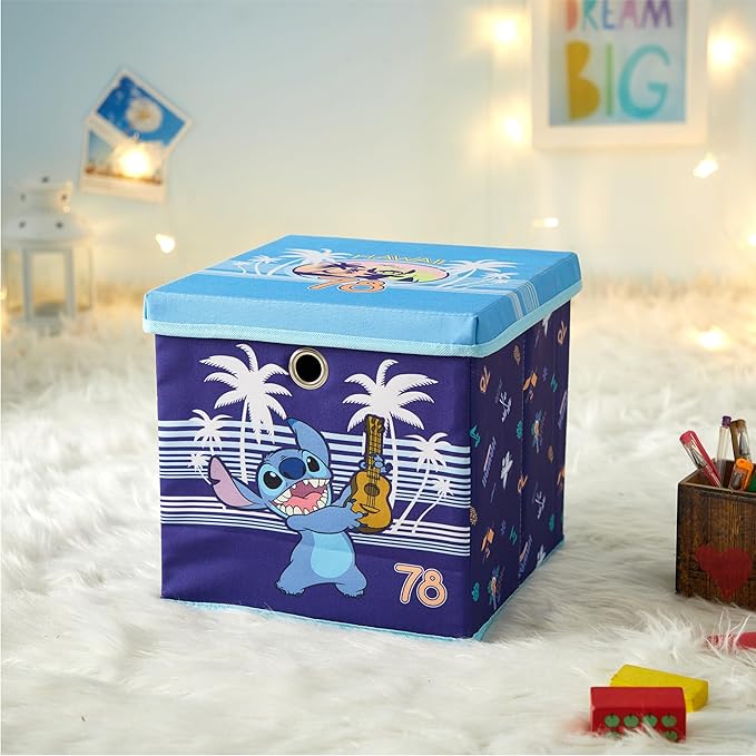 Lilo & Stitch Collapsible Storage Cube with Removable Lid,10"x10"x10" Fabric Organizer Bin for Kids’ Toys, Clothes & Accessor
