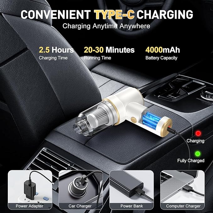 KMM Handheld Car Vacuum Cleaner, 9000PA Vacuum Cleaner & Air Duster, 120W High Power Vacuum Portable Cordless, Hand Held Vacu