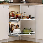 DWVO Corner Cabinet Pull-Out Organizer, 2-Tier Blind Corner Shelf with 270° Swing-Out Tray, Left Swing, Heavy-Duty Chrome Pla