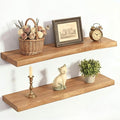 PERFNIQUE 36 Inch Floating Shelves Set of 2, Solid Elm Wood Rustic Live Edge Wall Decor Shelves - Invisible Bracket Mount for