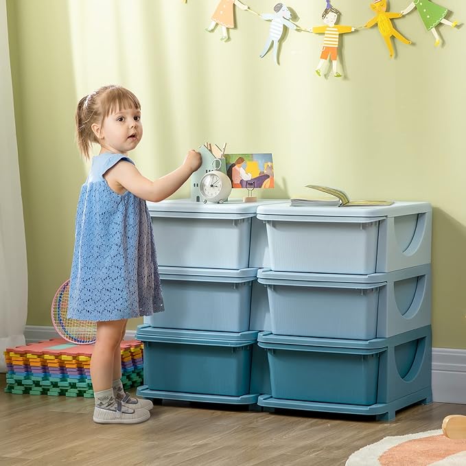Qaba 3 Tier Kids Storage Unit, Toy Organizers and Storage with 6 Drawer Chest for Kids Bedroom Nursery Kindergarten Living Ro