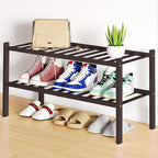 Smiry Shoe Rack, 2 Tier Bamboo Shoe Organizer, Stackable Free Standing Wooden Shoe Storage Shelf for Closet, Entryway, Front 