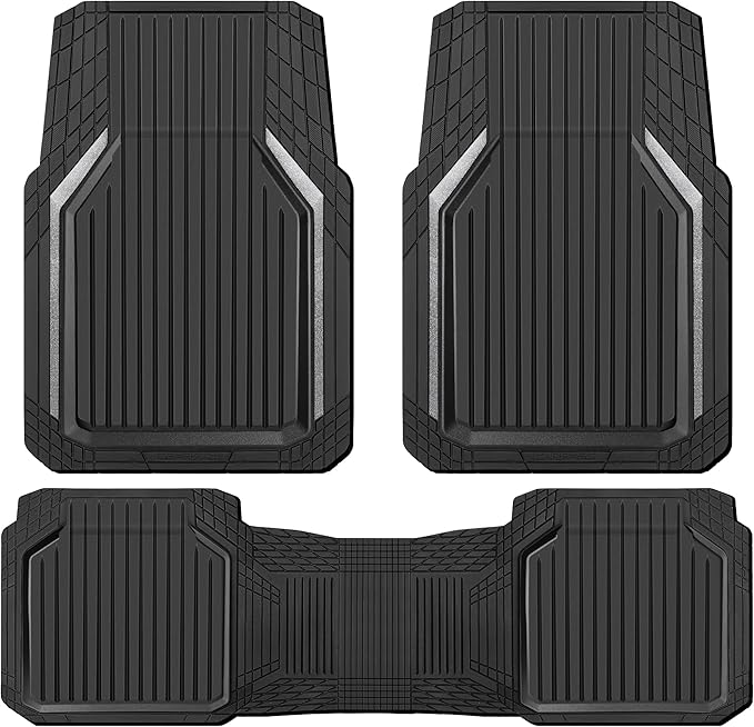 CAR PASS Glitter Heavy Duty Rubber Floor Mats for Car, Waterproof Liner Deep Dish Bling Car Mats Full Sets, Universal Trim to Fit for SUV Truck Sedans Vans, All Weather Floor Mats, Silver Sparkly