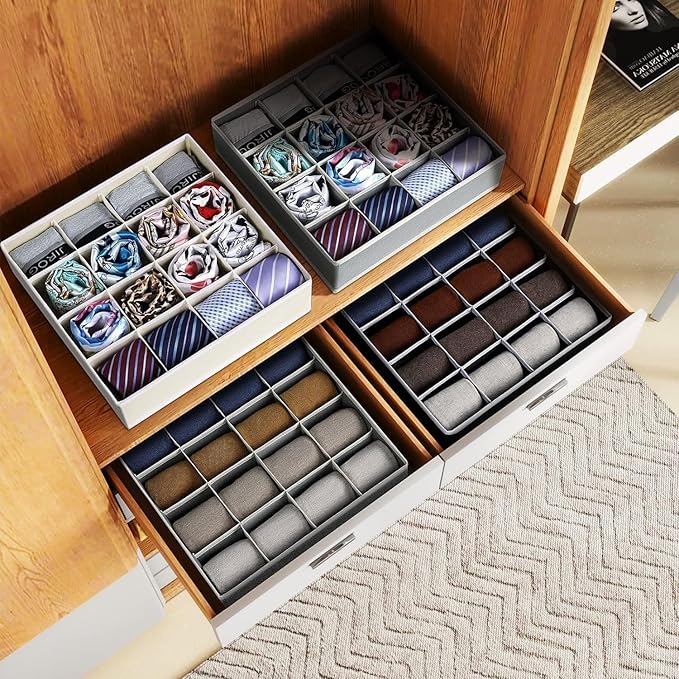 Joyoldelf Sock Drawer Organizer Divider Underwear Organizer 16-cell Fabric Dresser Drawer Organizers Storage Boxes for Socks 