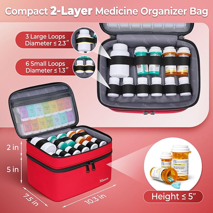Mancro Dual Layers Medicine Organizer Bag, Pill Bottle Organizer Storage with Lockable Zipper, Medication Travel Bag for Pill