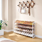 FAVOOSTY 4-Tier Expandable Shoe Rack, Adjustable Shoe Shelf Storage Organizer Space Saving Metal Free Standing Shoe Rack for 