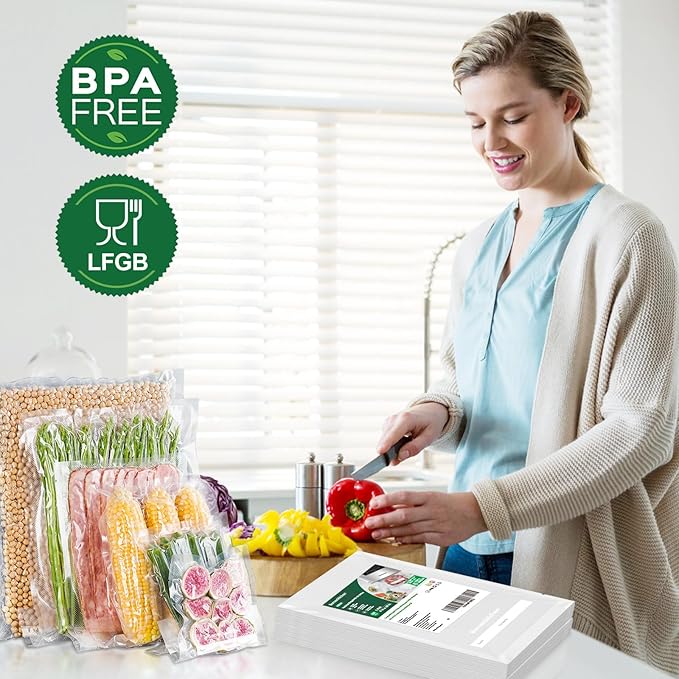 Bonsenkitchen Precut Vacuum Food Sealer Bags 100 Pint 6" x 10", BPA Free, Commercial Grade Textured Food Vacuum Sealer Bag, T