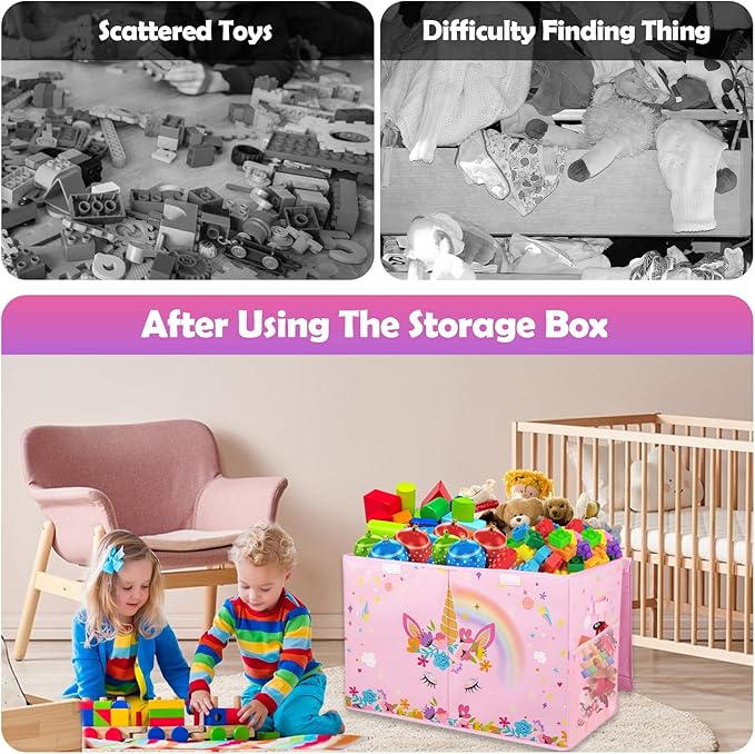 Mabahoo Large Toy Box, Collapsible Sturdy Kids Storage Organizer for Boys Girls, 25"x13"x16" Storage Box with Lids, Toy Chest