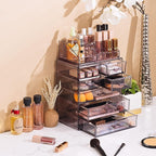 Sorbus Acrylic Makeup Organizer Set, 7-Drawer Vanity & Countertop Cosmetic Storage with Small & Wide Compartments, Purple Mak