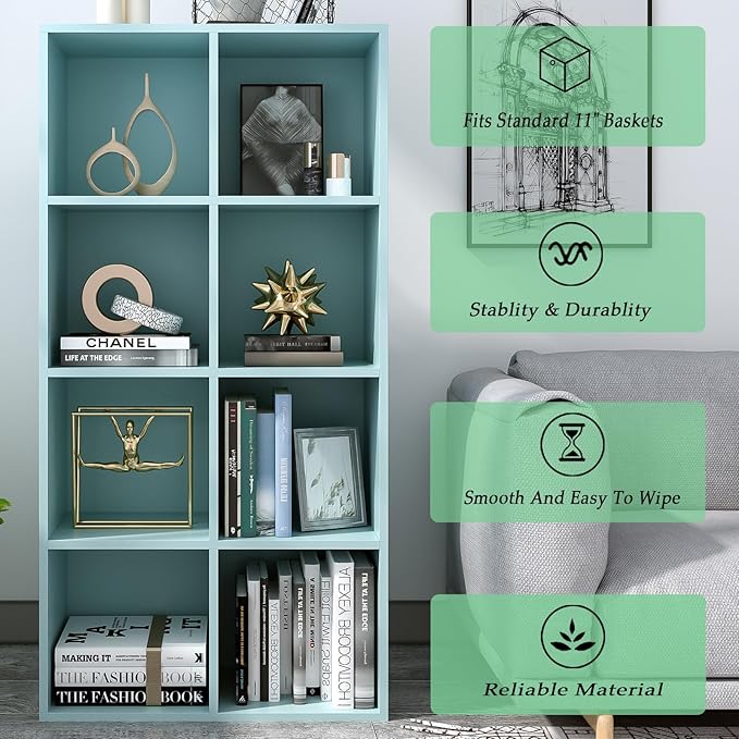 OSCHF 8-Cube Storage Shelf Bookcase - Wooden 4-Tier Floor Standing Open Bookshelf, Modern TV Stand up to 55 Inchs for Home an
