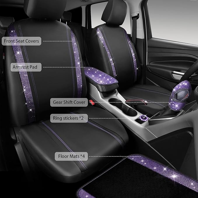 CAR PASS Bling Rhinestone Diamonds Car Seat Covers Leather Shining Rhinestone Car Floor mats Carpet with Anti-Slip Nibs Spark