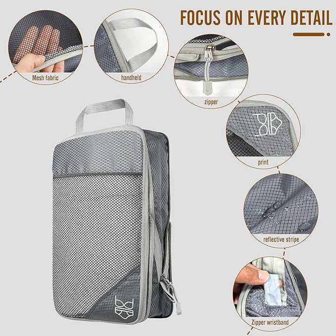 8 Set Compression Packing Cubes for Travel, Expandable Luggage Organizer with Shoe Bag & Laundry Bag - Lightweight Suitcase &