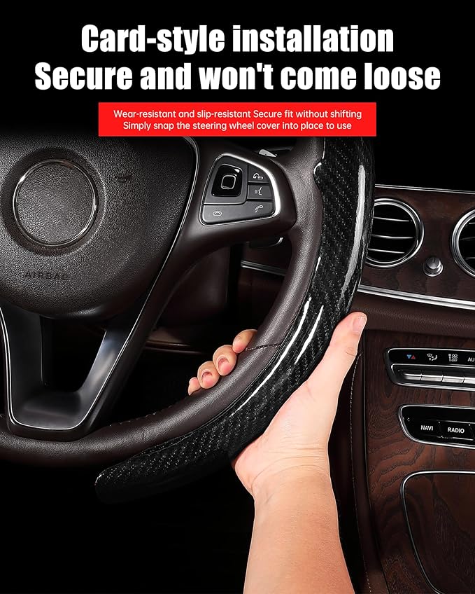 Car Steering Wheel Cover for Land Rover Defender Range Rover Sport Discovery Evoque Carbon Fiber Pattern Protective Cover Black Compatible with 15-inch Wheels Decorative Modification Accessories