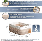 NaturalCozy 11.8"x8"x4.5” Storage Baskets for Shelves 3 Pack | Cotton Rope Woven Small Baskets for Organizing | Small Storage