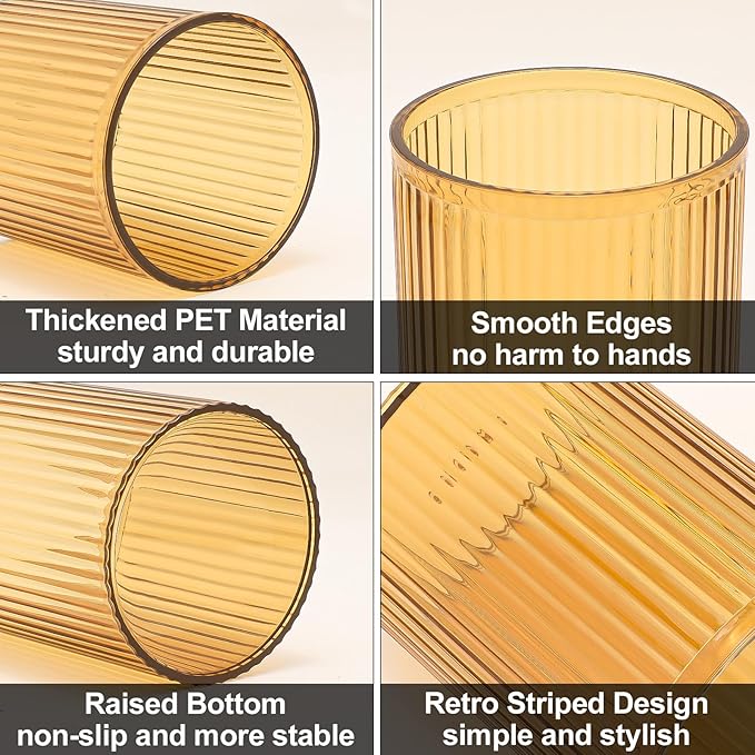 DASITON Makeup Brush Holder Organizer, Acrylic Makeup Brush Cup, Vintage Striped Make Up Brush Holder for Vanity, Bathroom Co