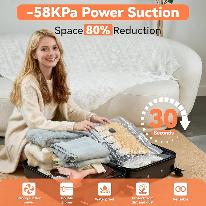 12 Pack Vacuum Bags for Travel with USB & TYPE C Pump,Compression Packing Cubes for Luggage,Carry-on Space Saver Vacuum Seal 