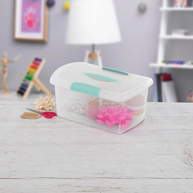 Sterilite 6 Pack Stackable Storage Bin with Latch Lid, Medium Nesting ShowOffs, Clear