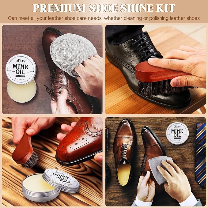 8 Pcs Mink Oil for Leather Shoes Boots 3.5 oz Leather Conditioner and Cleaner with Travel Bag Soften for Boots and Shoes Care