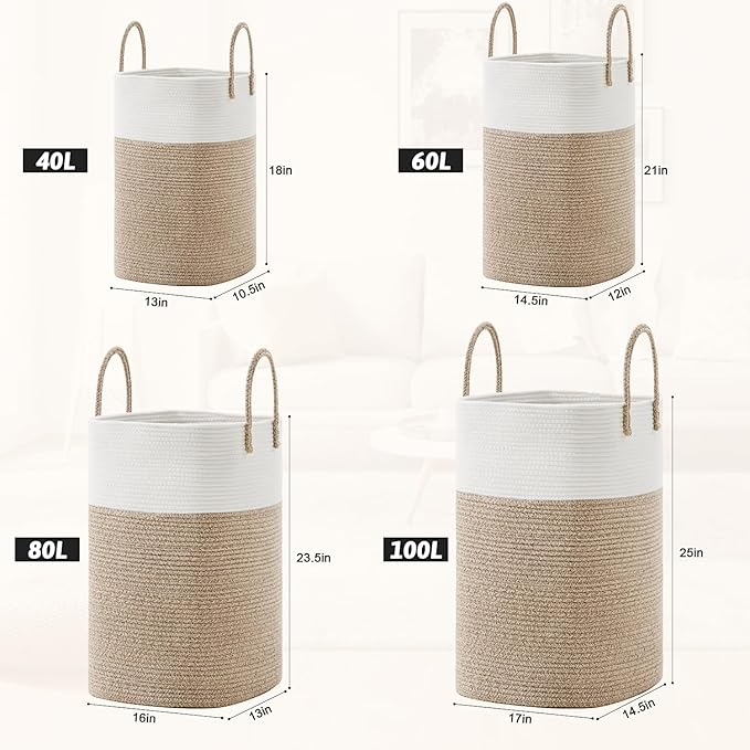 Laundry Basket,Woven Cotton Rope Laundry Hamper,Versatile Storage for Dirty Clothes,Baby Toys,and Blankets in Bathroom, Nurse