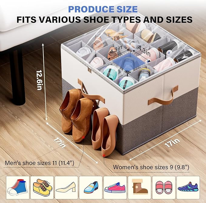 Dayacoco 1 Pack Shoe Organizer for Closet, Fits Up to 16 Pairs, Foldable Shoe Storage Organizer, shoe containers with Clear C