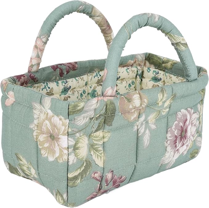 Small Storage Basket Organizer, Mini Fabric Floral Storage Baskets with Handle, Quilted Portable Collapsible Storage (G)