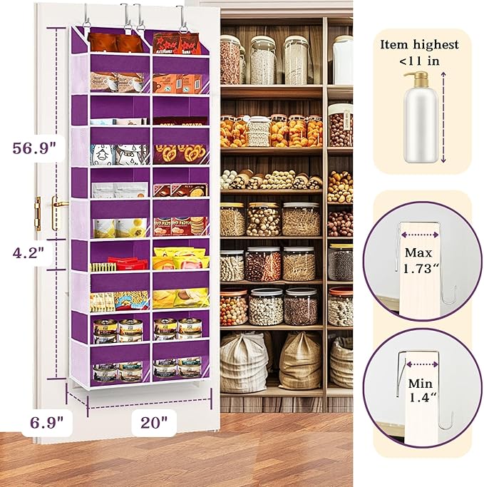 Over The Door Organizer 5 Tiers, Extra Large Behind Door Storage of 10 Compartments, 80 lbs Weight Capacity Hanging Storage O