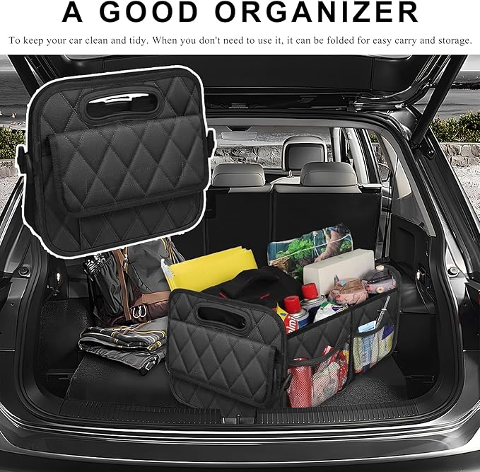 Car Trunk Organizer, Collapsible Auto Storage Box with Multi Pockets, Waterproof Oxford Cargo Organizer with Reinforced Handle