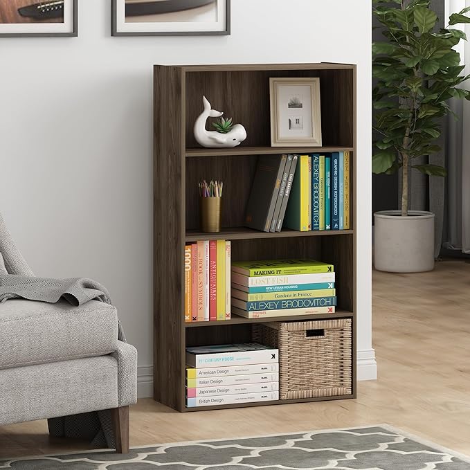 Furinno PASIR Book Shelf, 4-Tier Bookshelf, Bookcase with Open Shelf, 9.4 x 23.6 x 41.7, for Living Room, Bedroom, Home Offic
