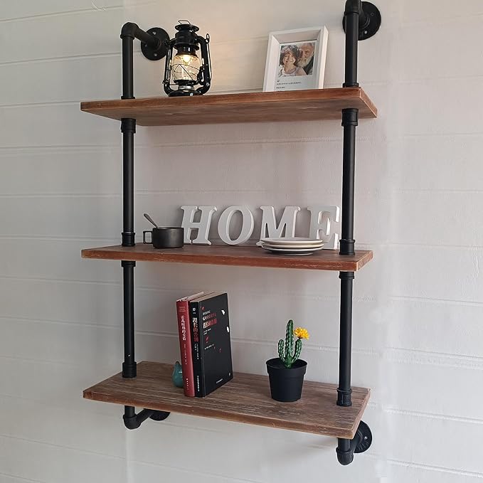 Industrial Pipe Shelving Bathroom Shelves Over Toilet 24 Inch,Rustic Wall Shelves,Industrial Floating Shelves for Wall Pipe S