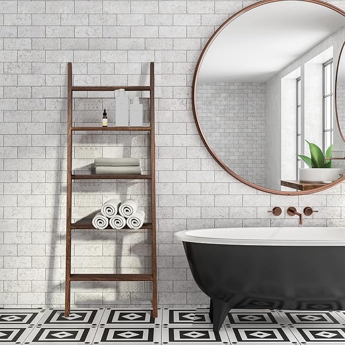 Rustic 5-Tier Wall-Leaning Wood Loadder Towel Racks for Bathroom Livingroom Kithen Office Woden Farmhouse Ladder-Style Blanke