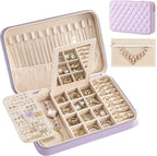 Lolalet Travel Jewelry Case for Women Girls, Travel Jewelry Organizer Box with Mirror & Clear Storage Bag, Small Portable Ear